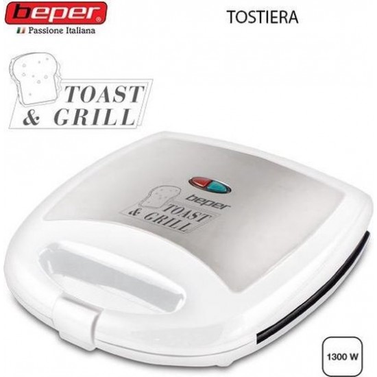 Beper 90.620 Sandwichtoaster 1300 Watt 4 sandwiches zilver-wit